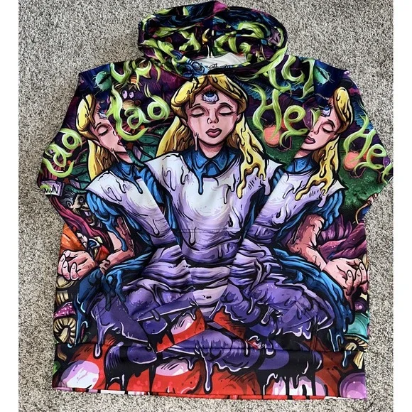 Melty Alice Trip Wonderland Hoodie Size L We Are Mad All Over Graphic Soft - Picture 2 of 8
